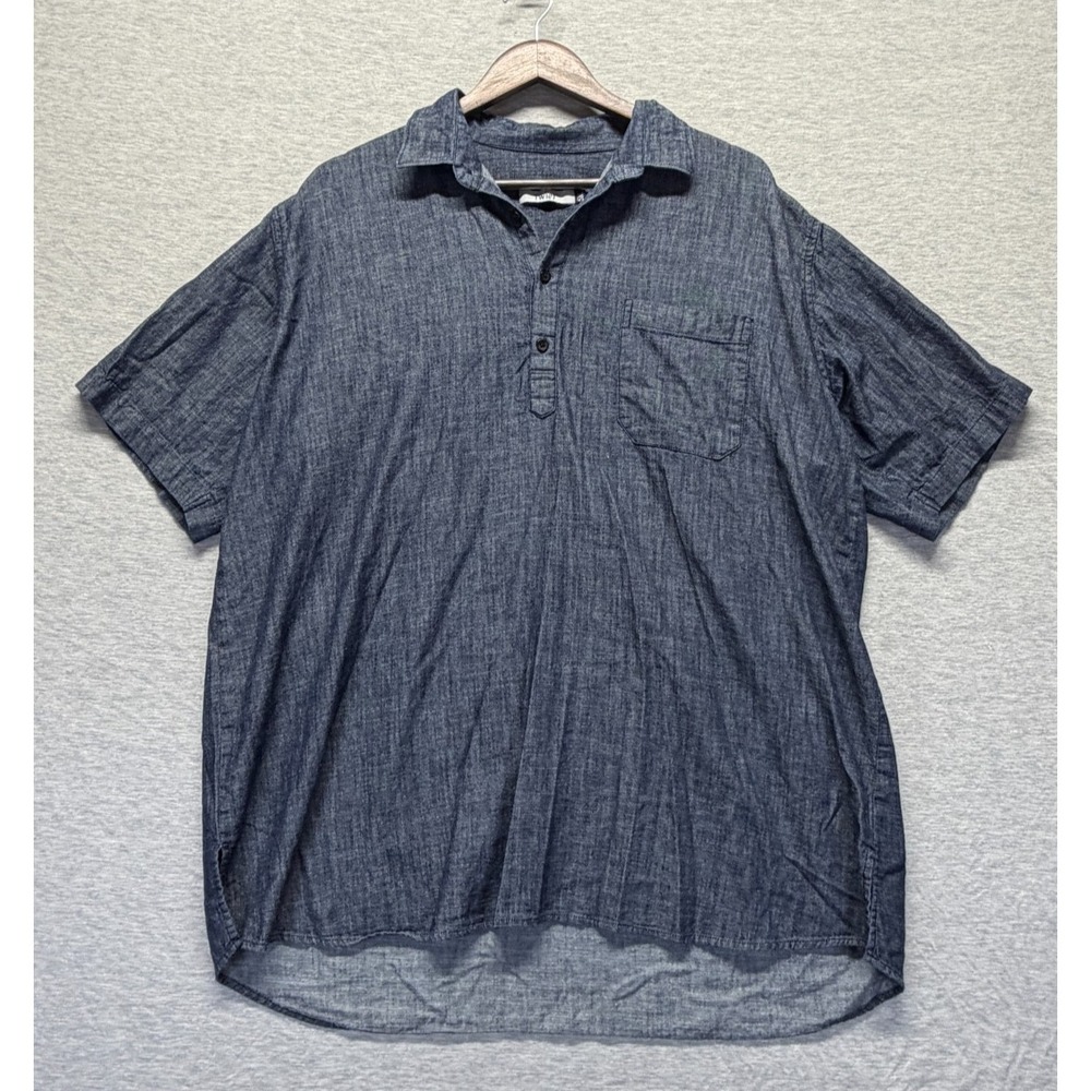 Twist Shirt Mens 5XL Blue Chambray Lightweight Short Sleeve High Low Hem Casual